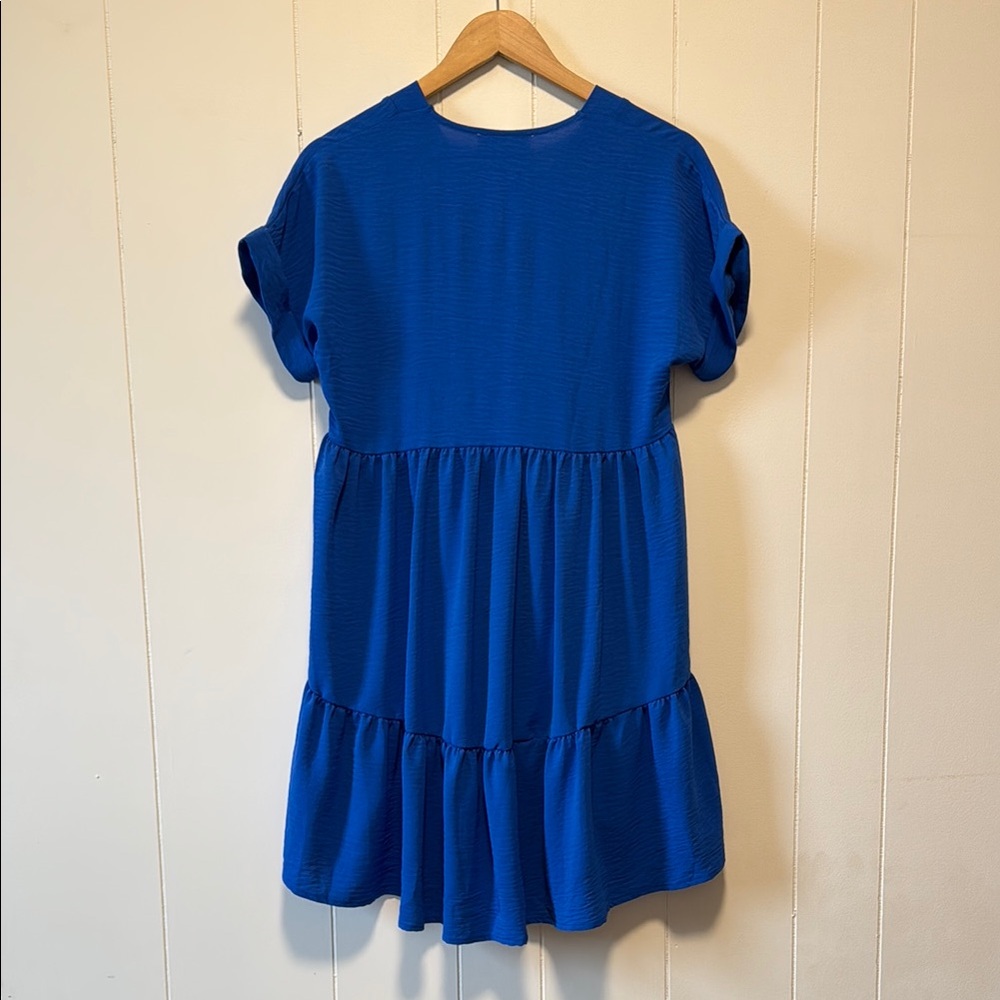 Blue V-Neck Ruffle Hem Top - Picture 2 of 2